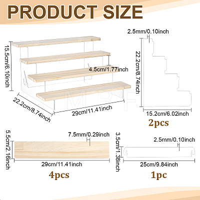 4 Layers Clear Acrylic with Wooden Tiered Bracelet Organizer Display Stands for Bangles BDIS-WH0011-08-1