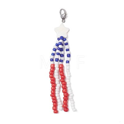 Star & Flag Glass Seed Beaded Pendant Decorations HJEW-TA00426-1