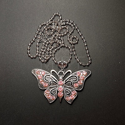 European Style Vintage Alloy Rhinestone Butterfly Pendant Ball Chain Necklaces for Women YE8712-2-1