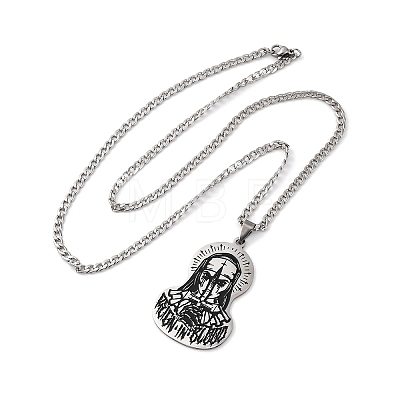 201 Stainless Steel Odin Rune Cross Nun Pendant Twisted Chain Necklaces for Men NJEW-S440-03A-AS-1