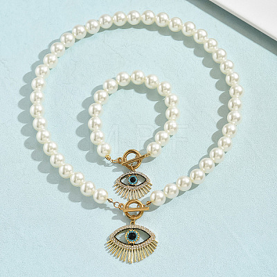 Alloy Rhinestone & Imitation Pearl Bracelets & Necklaces Sets FS-WG20ADC-02-1