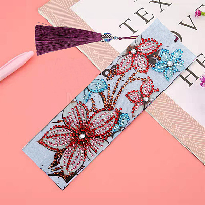 Flower Pattern DIY Diamond Painting Bookmark with Tassel Pendants Kits PW-WG7B1C1-01-1