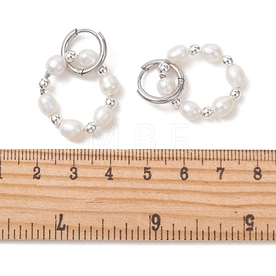 Natural Freshwater Pearl & Synthetic Hematite Bead & 202 Stainless Steel Hoop Earrings EJEW-JE07228-1