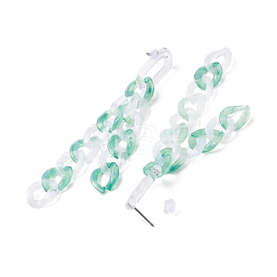 Acrylic Curb Chain Tassel Dangle Stud Earrings for Women EJEW-JE04767-03-1