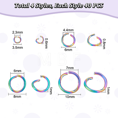 Unicraftale 160Pcs 4 Style 304 Stainless Steel Open Jump Rings STAS-UN0044-89-1
