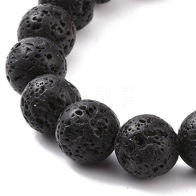 Natural Weathered Agate(Dyed) & Lava Rock Round Beaded Stretch Bracelet BJEW-JB08501-1