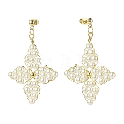 Glass Pearl Braided Star Stud Earrings EJEW-JE04982-02-1