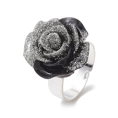 Glitter Powder Rose Resin Finger Rings RJEW-JR00731-03-1