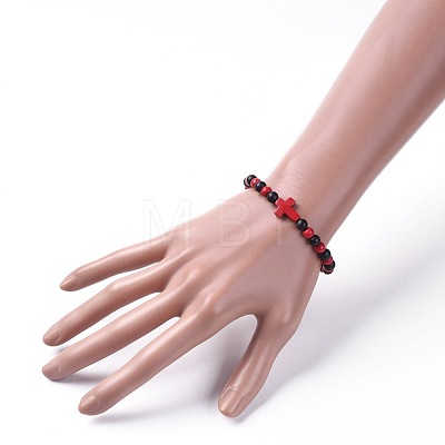Natural Sandalwood Beads Stretch Bracelets BJEW-JB04679-03-1