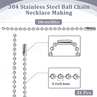 24Pcs 304 Stainless Steel Ball Chain Necklace Making NJEW-BBC0001-10B-1