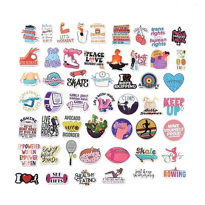 50Pcs Inspirational Health Theme Cartoon English Word Paper Sticker Label Set DIY-G076-02-1