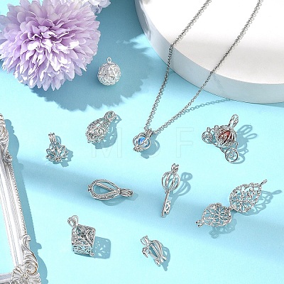 10Pcs 10 Styles Brass Locket Pendants KK-YW0004-79-1