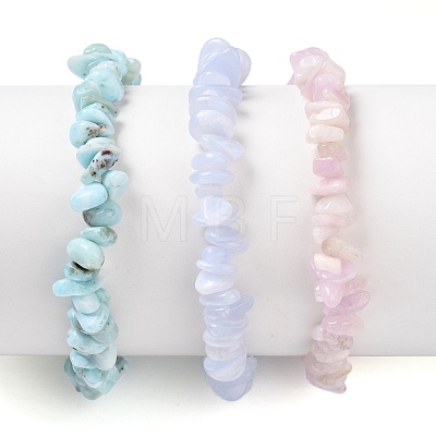 Chips Natural Larimar & Blue Lace Agate & Kunzite Beaded Stretch Bracelets Sets X-BJEW-JB05332-01-1