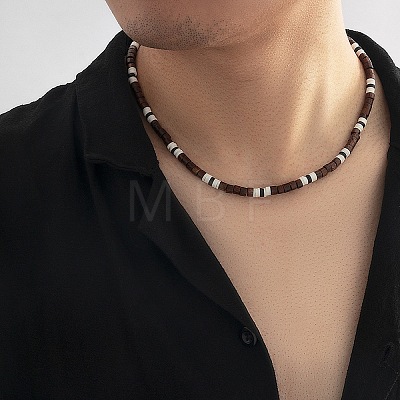 Adjustable Bohemian Polymer Clay and Wood Heishi Beaded Necklaces for Men TL5512-1