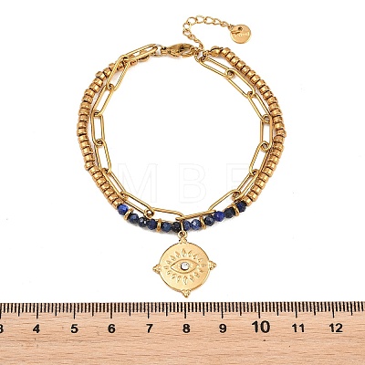 Bohemian 304 Stainless Steel Chain & Natural Lapis Lazuli Beads Double Layers Bracelets BJEW-C150-01E-G-1