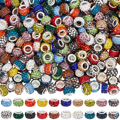 400Pcs 20 Colors Handmade Polymer Clay Rhinestone European Beads CPDL-PA0001-01B-1