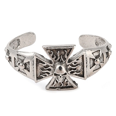 Cross with Skull Cuff Bangles BJEW-P337-06AS-1