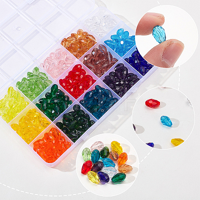 300Pcs 15 Colors Transparent Glass Beads EGLA-SP0001-40-1