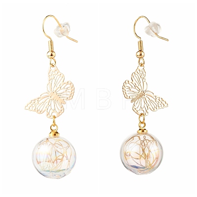 Butterfly with Blown Glass Globe Dangle Earrings for Girl Women X1-EJEW-JE04670-1