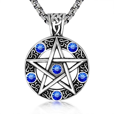 Star Stainless Steel Rhinestone Pendant Necklaces for Men PW-WG30879-02-1