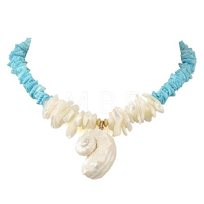Ocean Natural Sea Shell Pendant Chip Beaded Necklaces for Women NJEW-JN06388-1