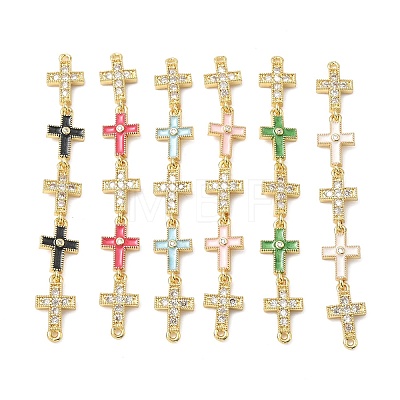 Brass Micro Pave Clear Cubic Zirconia 5 Cross Links Connector Charms KK-H539-15G-1