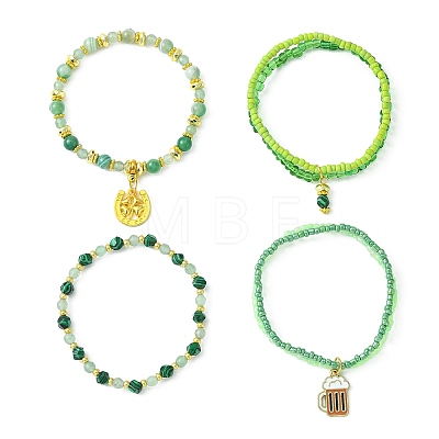 4Pcs 4 Style Natural & Synthetic Mixed Gemstone & Glass Beaded Stretch Bracelets Set BJEW-JB09606-01-1