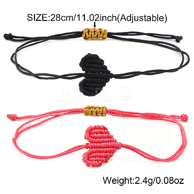 2Pcs Handwoven Polyester Heart Braided String Bracelets DI4678-1