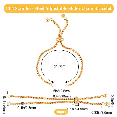 10Pcs Adjustable 304 Stainless Steel Slider Bracelet/Bolo Bracelets Making STAS-BBC0001-63G-1
