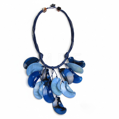 Boho Exaggerated Acrylic Leaf Pendant Waxed Cord Bib Necklaces for Women WG3049B-03-1