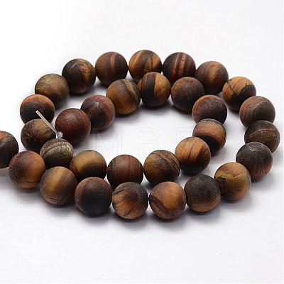 Frosted Natural Tiger Eye Beads Strands G-F364-18-12mm-1