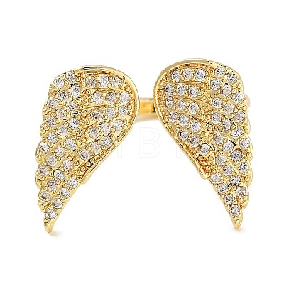 Wing Rack Plating Brass Micro Pave Cubic Zirconia Open Cuff Rings for Women RJEW-Z059-07G-1