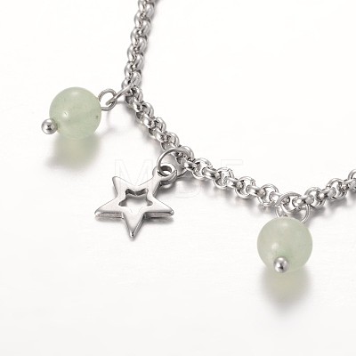 Moon & Star Stainless Steel Gemstone Charm Bracelets BJEW-JB01935-1