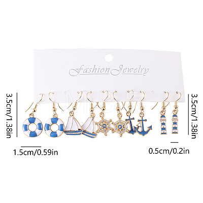 5 Pairs Nautical Theme Zinc Alloy Enamel Dangle Earrings FS-WG423E9-01-1