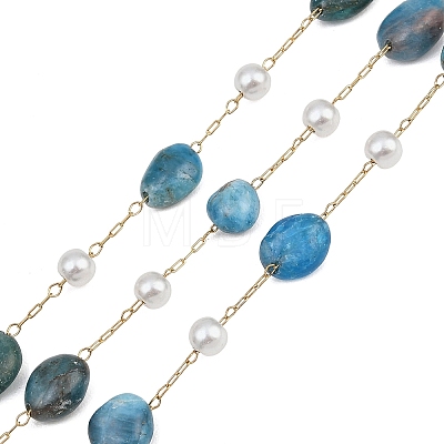 Natural Apatite Nuggets & 316 Stainless Steel Handmade Link Chains CHS-K021-14G-14-1