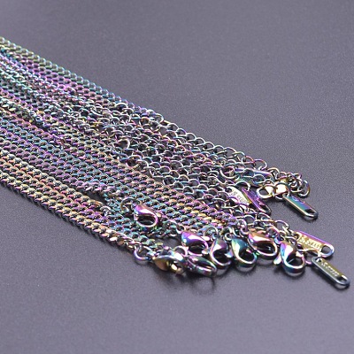 304 Stainless Steel 3mm Curb Chain Necklaces OT4459-5-1