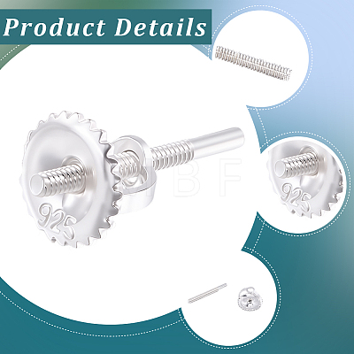 3 Pairs 925 Sterling Silver Screw Ear Nuts STER-BBC0009-74A-1
