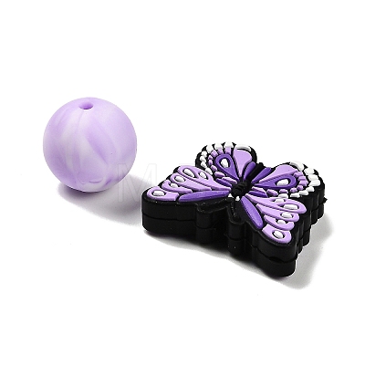 25Pcs Butterfly & Round Silicone Focal Beads SIL-L005-02B-1