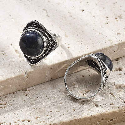 Natural Sodalite Adjustable Rings G-P560-03AS-10-1