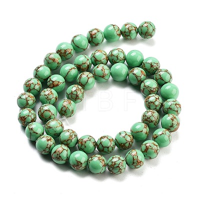 Synthetic Gold Line Turquoise Beads Strands G-H026-01E-03-1