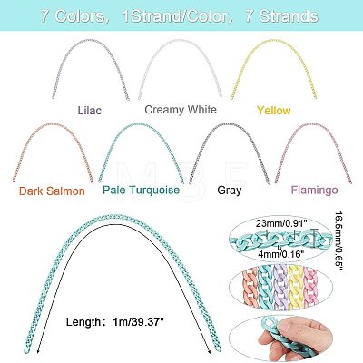   7 Strands 7 Colors Handmade Opaque Acrylic Curb Chains AJEW-PH0002-76-1