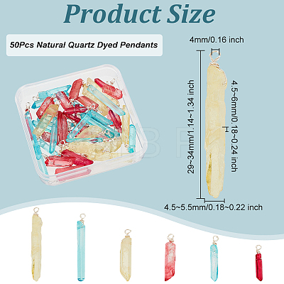 Olycraft 50Pcs Natural Quartz Dyed Pendants FIND-OC0002-24-1