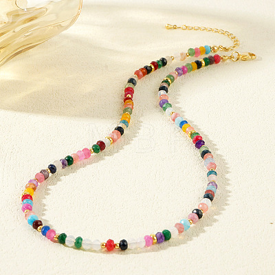 Multicolor Faceted Rondelle Natural Stone & Glass Beaded Necklaces for Women AU7515-1