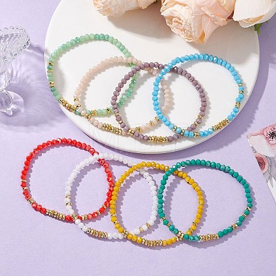 Electroplate Glass Beads Beaded Stretch Bracelets BJEW-JB10955-1