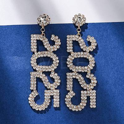 Brass Rhinestone Stud Earrings EJEW-Q012-01G-1