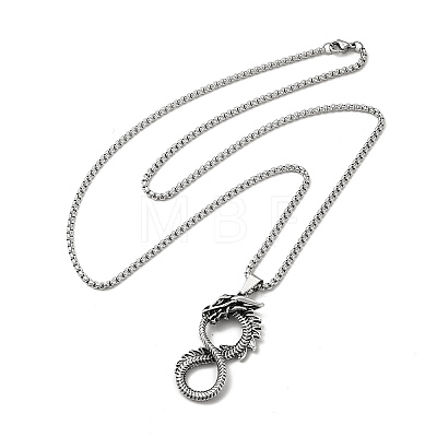 Alloy Dragon Infinity Pandant Necklace with Box Chains NJEW-K245-008-1