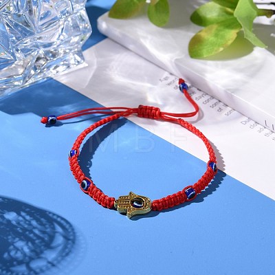 Hamsa Hand /Hand of Miriam with Evil Eye Braided Bead Bracelet BJEW-JB07103-02-1