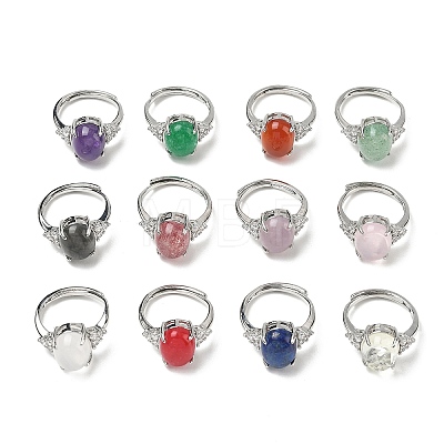 Brass Micro Pave Cubic Zirconia with Natural & Synthetic Gemstone Cuff Open Rings RJEW-T035-01P-M-1