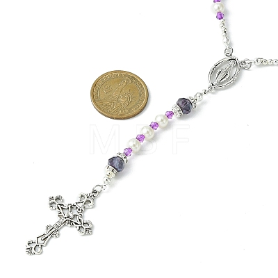 Glass Pearl Rosary Bead Necklace NJEW-TA00082-03-1