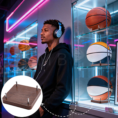 MDF Sport Ball Display Stands with Metal Support ODIS-WH0099-282-1